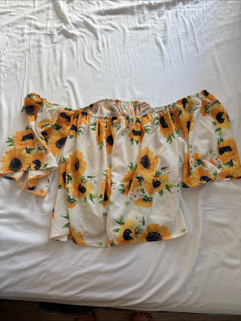 Sunflower Off-Shoulder Women's Top - Yellow Floral